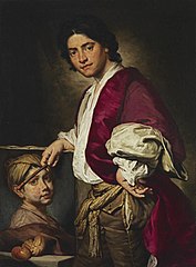 Portrait of a young painter with a portrait of a boy