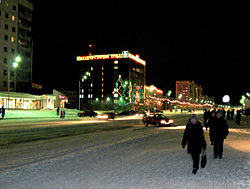 Vorkuta központja januárban, a kora délutáni órákban