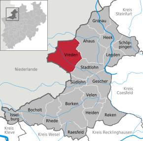 Poziția orașului Vreden pe harta districtului Borken