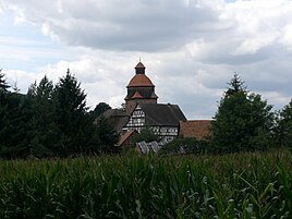 Bischhausen, view from the east: Junkerhof and church