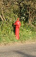 The red iron water pump at the northern end of Whitwell High Street.