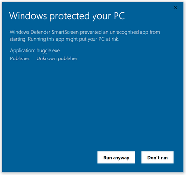Windows Defender Smart Screen opozorilo