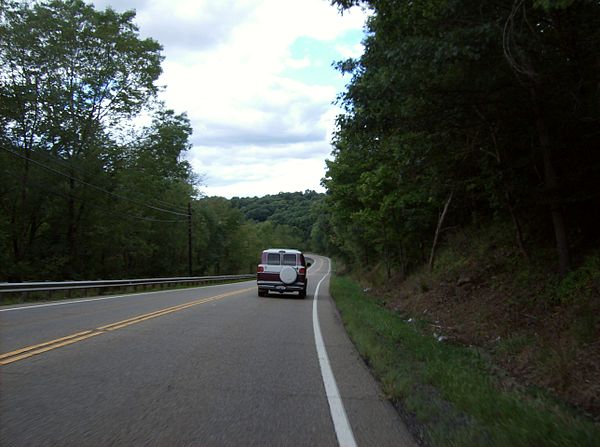 State Route 43 travels through woodlands in Springfield Township