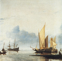 A Dutch Yacht and Other Vessels Becalmed near the Shore