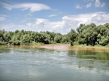 The confluence of the Drava River (foreground) and Mura near Legrad, Croatia