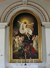 Altartavlan ”Kristi uppståndelse”, utförd av Ludvig Frid 1878.