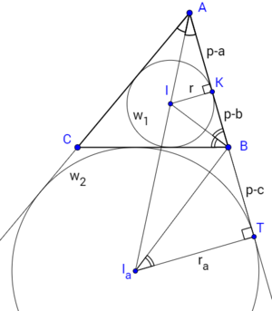 Ілюстрація до доведення формули Герона за допомогою зовнівписаного кола