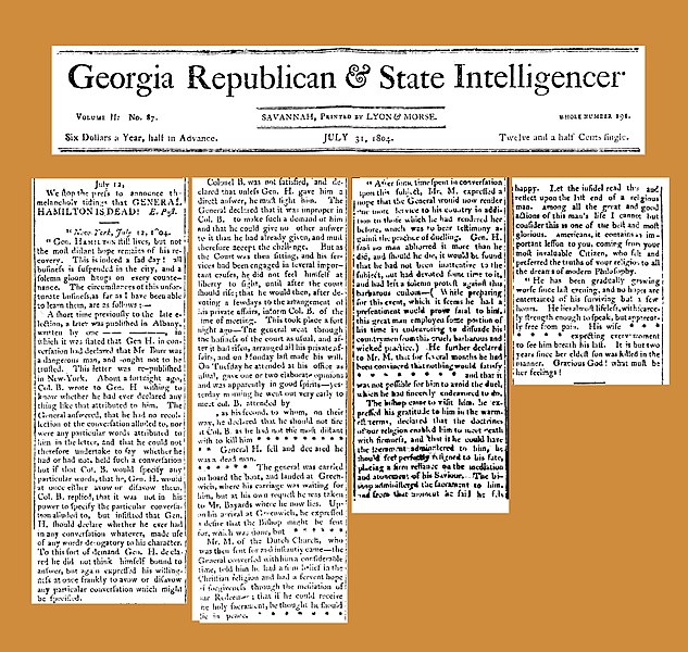 File:18040731 General Hamilton is Dead - (Burr-Hamilton duel) Savannah Georgia Republican & State Intelligencer.jpg