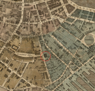 1814 map of Boston, showing Federal St. location of the church 1814 FederalSt Boston map Hales.png