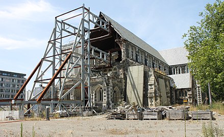 The quake-damaged ChristChurch Cathedral in 2015