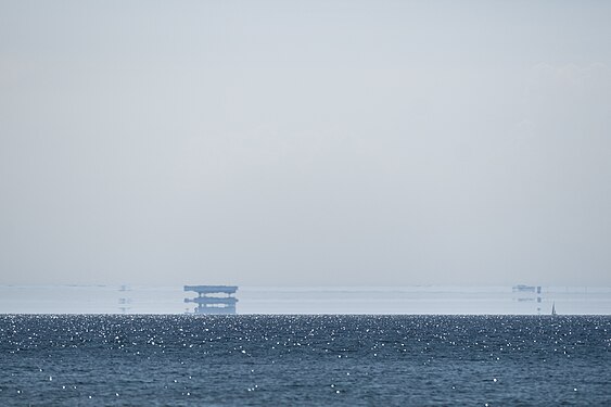 Fata Morgana of ferry on Baltic Sea.