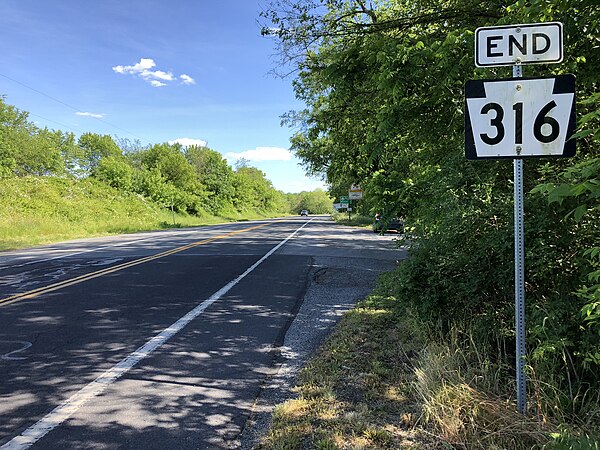 PA 316 southbound at its southern terminus at MD 60 at the Maryland border in Washington Township