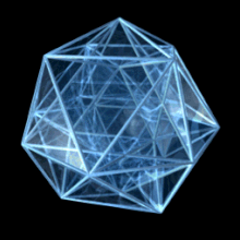 A 3D projection of a 24-cell performing a simple rotation. The 3D surface made of 24 octahedra is visible. It is also present in the 600-cell, but as an invisible interior boundary envelope. 24-cell.gif