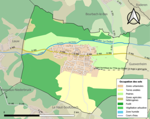 Kolorowa mapa przedstawiająca użytkowanie gruntów.