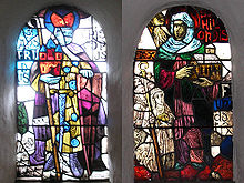 Ansfridus and Hilsondis. Stained glass windows in the abbey of Thorn, 1956. Abdijkerk Thorn - Ramen H-Ansifridus H-Hilsonidis.jpg