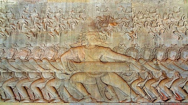 Asuras depicted in the Samudra manthan bas-relief from Angkor Wat