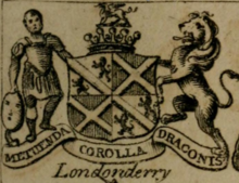 A coat of arms showing quartered Stewart-Cowan escutcheon, supporters, coronet and crest.