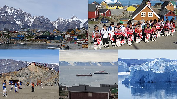 Clockwise from top left: Ukkusissat, Upernavik, Ilulissat Icefjord, Qaanaaq, Uummannaq