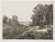 Segers va (bundan keyin) Rembrandt, Misrga parvozda dam olish, c. 1653; etching, quruq nuqta va burin