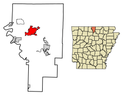 Localização de Mountain Home em Baxter County, Arkansas.