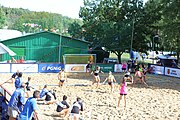 Deutsch: Beachhandball Europameisterschaften 2019 (Beach handball Euro); Tag 1: 2. Juli 2019 – Frauen, Vorrunde Gruppe C, Italien-Griechenland 0:2 (16:28, 10:13) English: Beach handball Euro; Day 1: 2 July 2019 – Women Preliminary Round Group C – Italy-Greece 0:2 (16:28, 10:13)