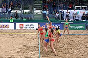 Deutsch: Beachhandball Europameisterschaften 2019 (Beach handball Euro); Tag 4: 5. Juli 2019 – Frauen, Viertelfinale, Kroatien-Ukraine 2:0 (21:20, 21:18) English: Beach handball Euro; Day 4: 5 July 2019 – Quarter Final Women – Croatia-Ukraine 2:0 (21:20, 21:18)