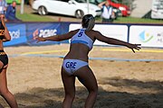 Deutsch: Beachhandball Europameisterschaften 2019 (Beach handball Euro); Tag 4: 5. Juli 2019 – Frauen, Viertelfinale, Niederlande-Griechenland 2:1 (25:12, 18:24, 7:6) English: Beach handball Euro; Day 4: 5 July 2019 – Quarter Final Women – Netherlands-Greece 2:1 (25:12, 18:24, 7:6)