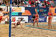 Deutsch: Beachhandball Europameisterschaften 2019 (Beach handball Euro); Tag 5: 6. Juli 2019 – Frauen, Halbfinale, Kroatien-Dänemark 1:2 (12:19, 17:10, 4:7) English: Beach handball Euro; Day 5: 6 July 2019 – Semifinal Men – Croatia-Denmark 1:2 (12:19, 17:10, 4:7)