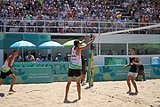 Deutsch: Beachvolleyball bei den Olympischen Jugendspielen 2018; Tag 11, 17. Oktober 2018; Jungen, Spiel um Platz 3 – Argentinien-Ungarn 2:0 (21–15/21–15) English: Beach volleyball at the 2018 Summer Youth Olympics at 17 October 2018 – Bronze Medal Match – Argentina-Hungary 2:0 (21–15/21–15)