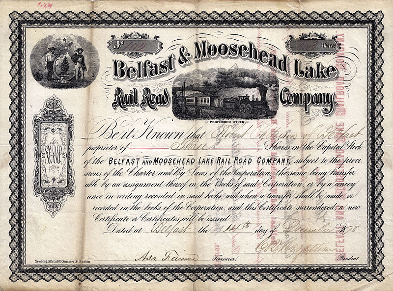 File:Belfast & Moosehead Lake RR Stock Certificate (1878).jpg