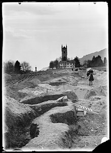 Boulevard Saint-Martin : fouilles archéologiques de la nécropole celte, photographie d'Albert Naef, 1898 (Archives cantonales vaudoises).