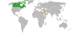 Kartta, joka osoittaa Kanadan ja Israelin sijainnit