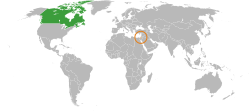 Mapa označující umístění Kanady a Izraele