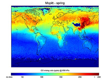 Carbon monoxide concentrations in Northern Hemisphere spring as measured with the MOPITT instrument