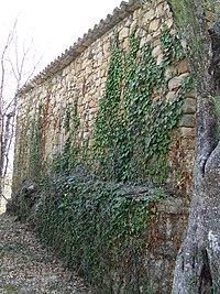 Façana nord, amb restes del basament primitiu