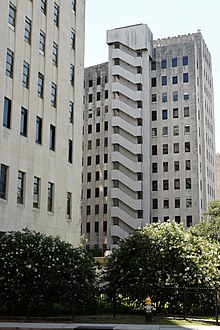 The fire escape stairway view from Tulane Ave. Charity Hospital in New Orleans.jpg