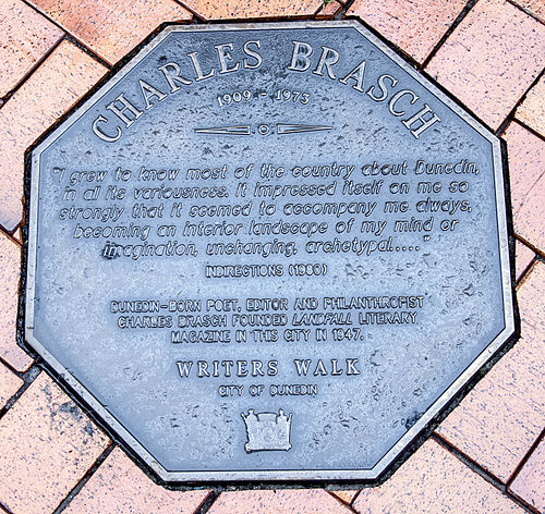 Memorial plaque dedicated to Brasch in Dunedin, on the Writers' Walk on the Octagon