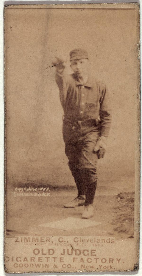 Zimmer throwing on an 1887 baseball card