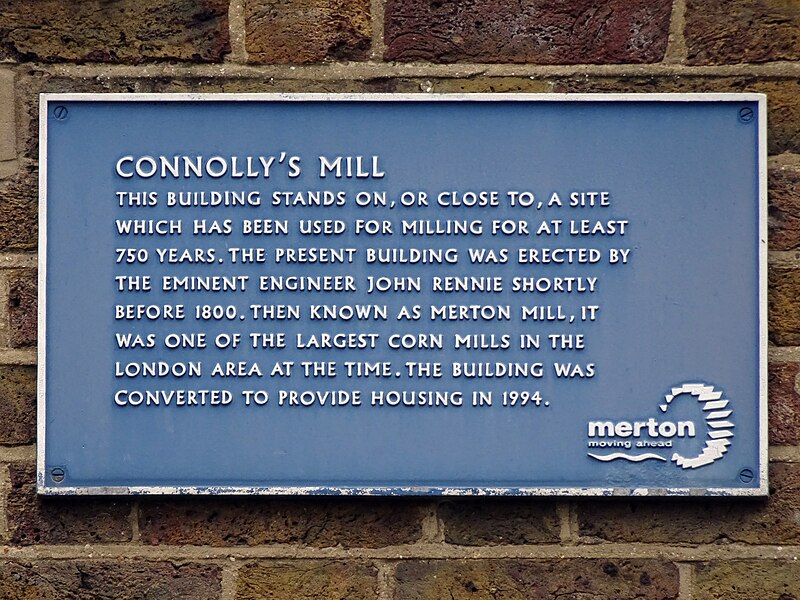 File:Connolly's Mill plaque Wandle Bank Colliers Wood London SW19 1UR.jpg