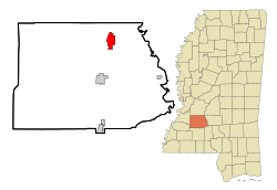 Copiah County Mississippi Incorporated and Unincorporated areas Crystal Springs Highlighted.svg