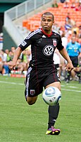 Charlie Davies chases a ball during a regular season match against the Houston Dynamo at RFK Stadium