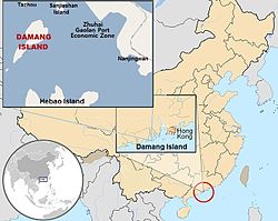 Mapa localizador da Ilha Damang na China