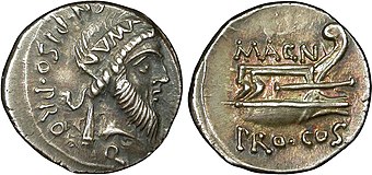 A denarius of Pompey minted 49–48 BC