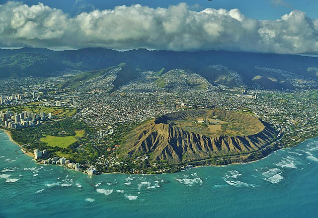 Aerial view of Lēʻahi or Diamond Head, Oʻahu