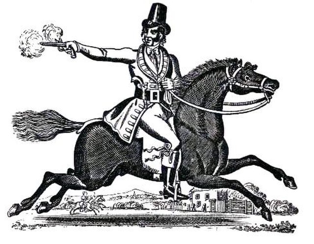 Dick Turpin riding Black Bess, from a Victorian toy theatre.