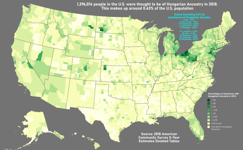 File:Distribution of Americans claiming Hungarian Ancestry by county in 2018.png