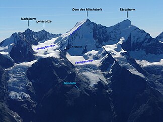 Mischabel, view of the west or Mattertal side, seen from the Weisshornhüttenweg