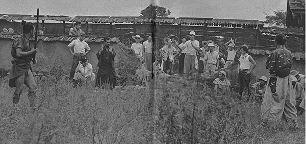 Akira Kurosawa directing Seiji Miyaguchi (far right side)