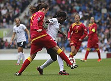 Aluko of England during a match against Montenegro, April 2014 Eniola Aluko England Ladies v Montenegro 5 4 2014 343.jpg