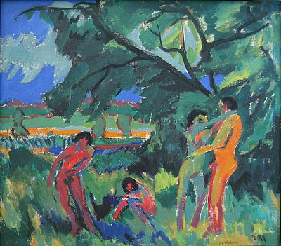 Ernst Ludwig Kirchner, Naked Playing People, 1910. Die Brücke, an Expressionist group active after 1905.